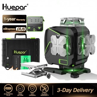 Huepar 16 lines 4D Cross Line Laser Level Bluetooth & Remote Control Functions Green Beam Lines With Hard Carry Case No Bracket