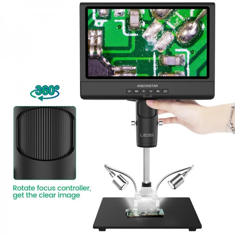 Andonstar AD209 10.1 inch Digital Microscope 1080P Adjustable LCD Display Microscope for Soldering Microscope Phone Watch Repair