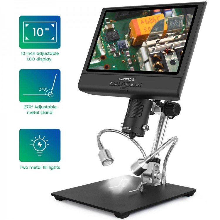 Andonstar AD209 10.1 inch Digital Microscope 1080P Adjustable LCD Display Microscope for Soldering Microscope Phone Watch Repair