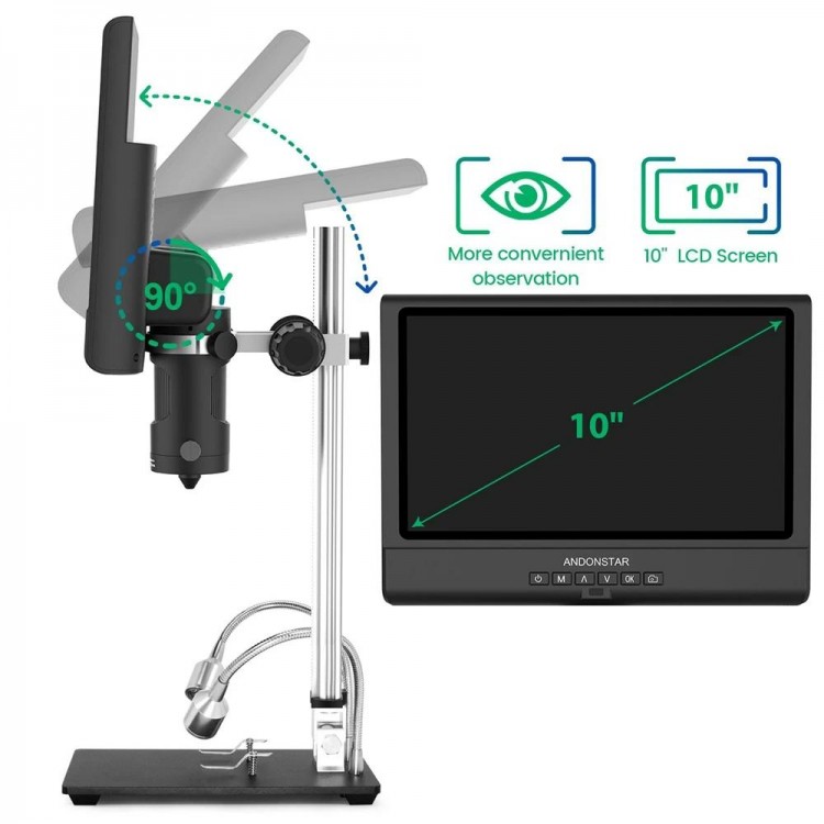 Andonstar AD209 10.1 inch Digital Microscope 1080P Adjustable LCD Display Microscope for Soldering Microscope Phone Watch Repair