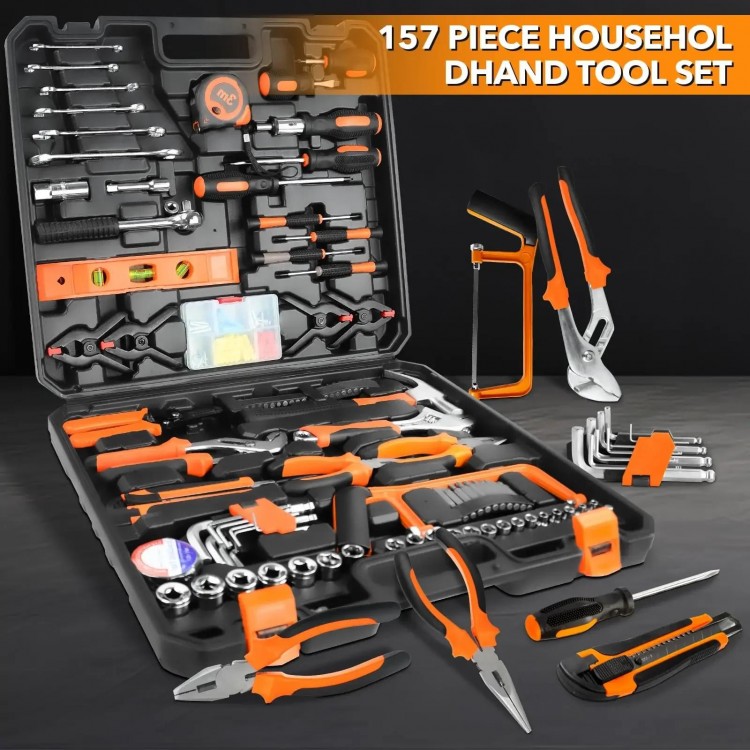 157 PCS Tool Set General Household Hand Tool Kit Home Auto Repair Box Case for Garden Office House Repair with Storage Case