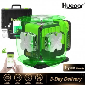 Huepar P04CG 4D Laser Level Self Leveling 4D Green Beam Bluetooth  Laser Tool Remote Control Li-ion Battery & Hard Carry Case