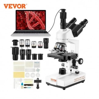 VEVOR Compound Trinocular Microscope 40X-2500/40X-5000X Magnification Lab Microscope with LED Illumination & External Interface