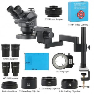 48MP 55MP 4K 2K 1080P HDMI VGA USB Camera 3.5X 50X 100X 200X Simul-Focus Trinocular Stereo Microscope Articulating Arm Stands