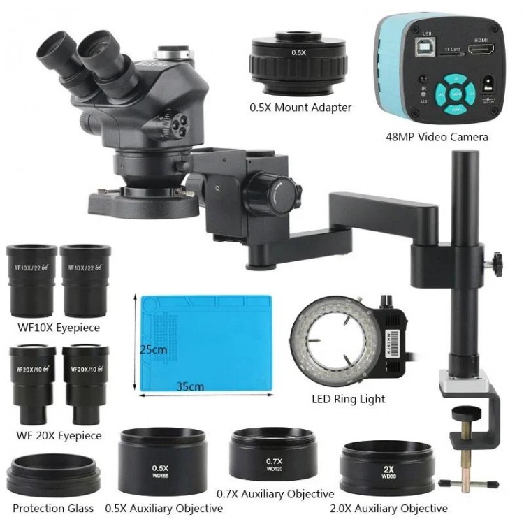 48MP 55MP 4K 2K 1080P HDMI VGA USB Camera 3.5X 50X 100X 200X Simul-Focus Trinocular Stereo Microscope Articulating Arm Stands