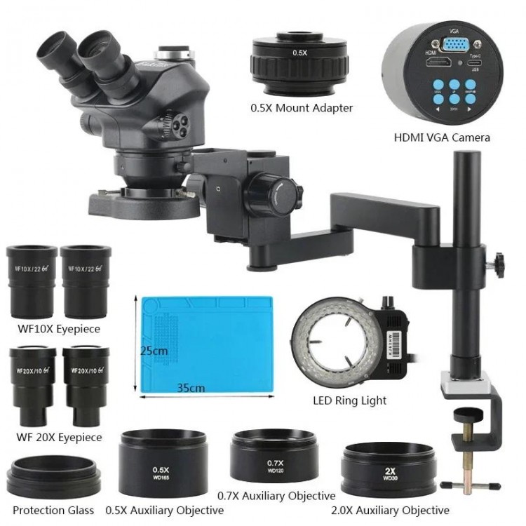 48MP 55MP 4K 2K 1080P HDMI VGA USB Camera 3.5X 50X 100X 200X Simul-Focus Trinocular Stereo Microscope Articulating Arm Stands