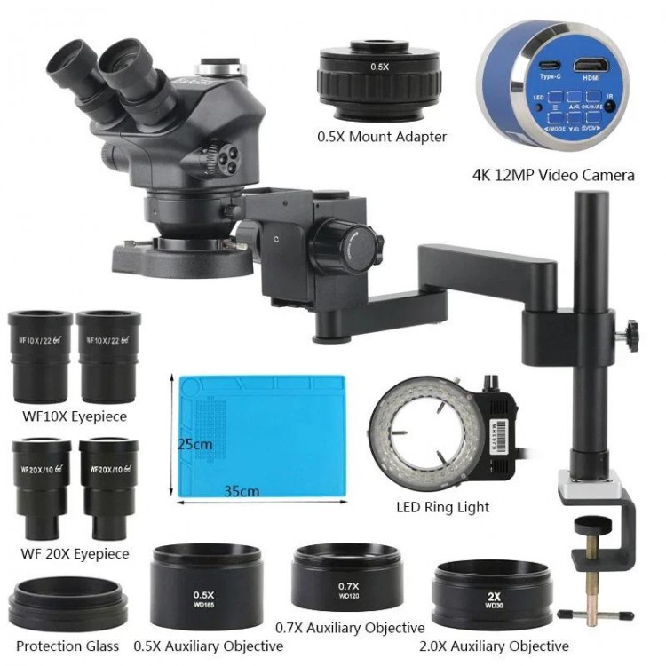 48MP 55MP 4K 2K 1080P HDMI VGA USB Camera 3.5X 50X 100X 200X Simul-Focus Trinocular Stereo Microscope Articulating Arm Stands