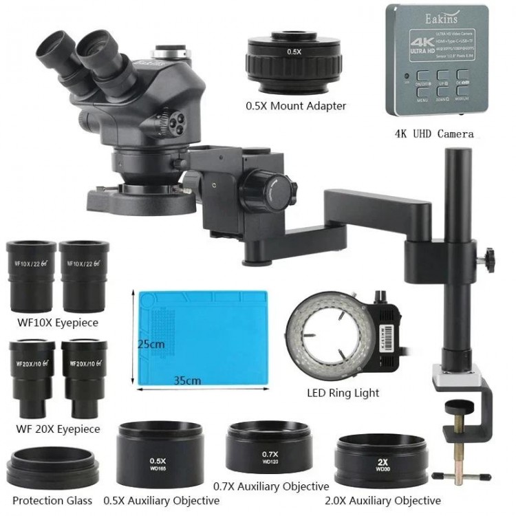 48MP 55MP 4K 2K 1080P HDMI VGA USB Camera 3.5X 50X 100X 200X Simul-Focus Trinocular Stereo Microscope Articulating Arm Stands