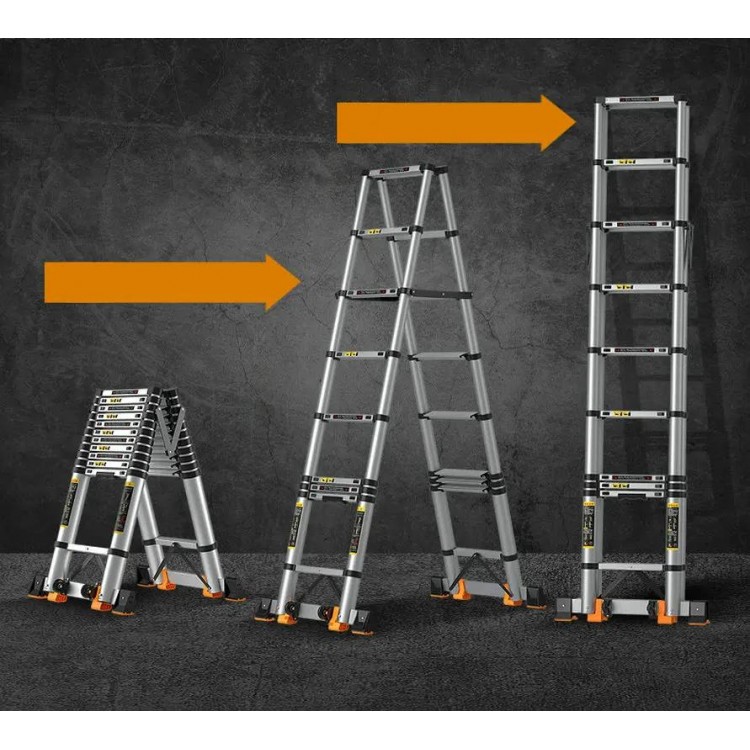 2.7m/3.1m Aluminum Alloy Telescopic Extension Ladder with Anti-Tilt Support and Seamless Tubes Perfect for Home and DIY