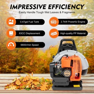 65CC 2 Stroke Petrol Backpack Leaf Air-cooled Blower Commercial Garden Yard Tool 2.7 kw 6800r/min