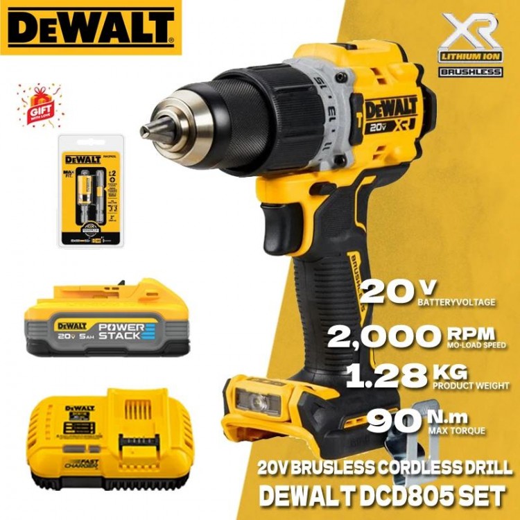 DEWALT DCD805 Brushless Cordless Hammer Drill/Driver Kit With 20V Lithium Batterty Impact Drill Power Tool DCB208 DCBP520 SET