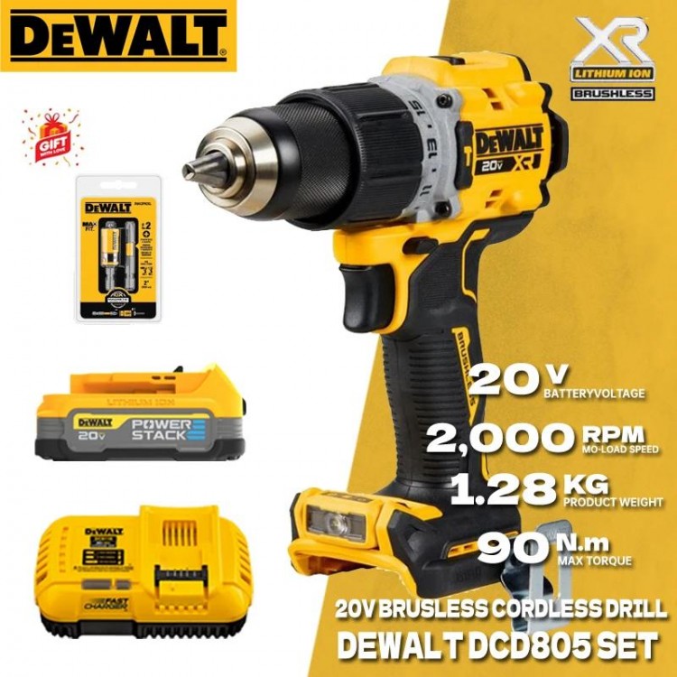 DEWALT DCD805 Brushless Cordless Hammer Drill/Driver Kit With 20V Lithium Batterty Impact Drill Power Tool DCB208 DCBP520 SET