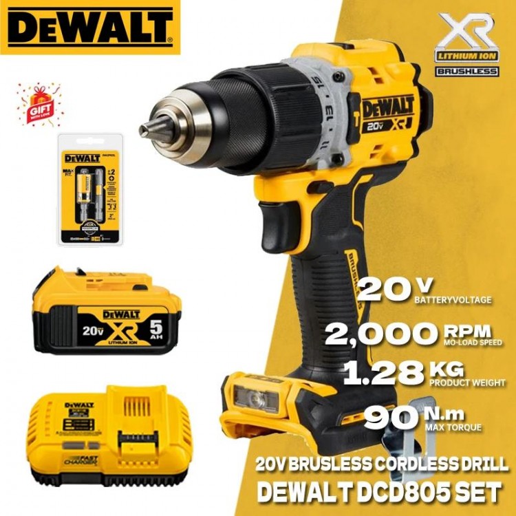 DEWALT DCD805 Brushless Cordless Hammer Drill/Driver Kit With 20V Lithium Batterty Impact Drill Power Tool DCB208 DCBP520 SET