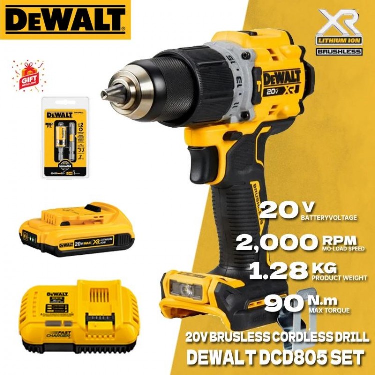 DEWALT DCD805 Brushless Cordless Hammer Drill/Driver Kit With 20V Lithium Batterty Impact Drill Power Tool DCB208 DCBP520 SET