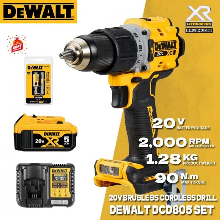 DEWALT DCD805 Brushless Cordless Hammer Drill/Driver Kit With 20V Lithium Batterty Impact Drill Power Tool DCB208 DCBP520 SET