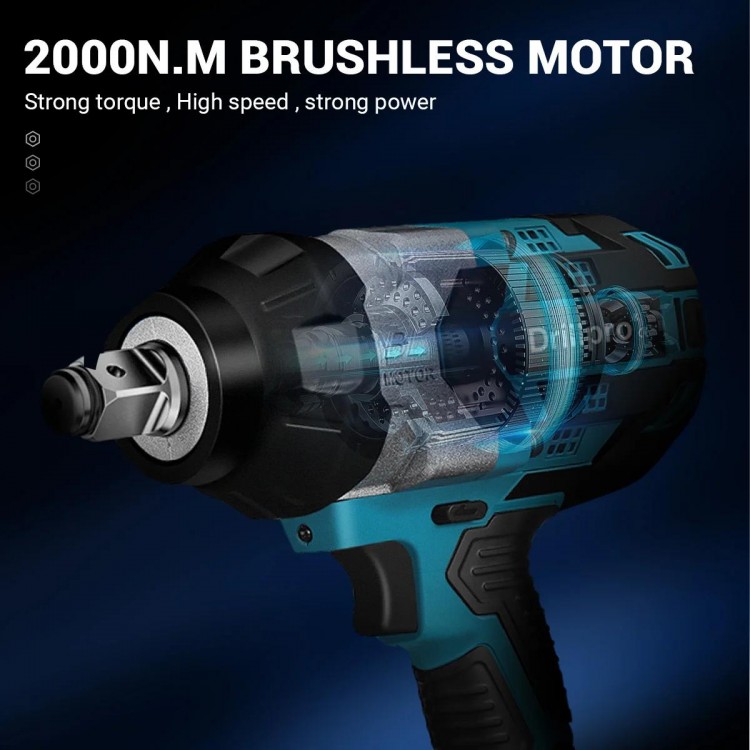 Drillpro High Torque 2000N.m Brushless Electric Impact Wrench 3/4 inch Socket Wrench Cordless Driver Tool for Makita 18V Battery