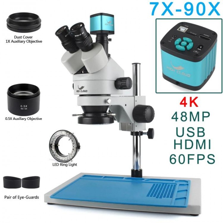 3.5X-90X Simul-Focal Stereo Trinocular Microscope 4K 2K 48MP 1080P HDMI USB Digital Video Camera For PCB Phone Soldering Repair