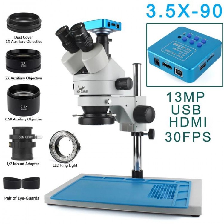 3.5X-90X Simul-Focal Stereo Trinocular Microscope 4K 2K 48MP 1080P HDMI USB Digital Video Camera For PCB Phone Soldering Repair