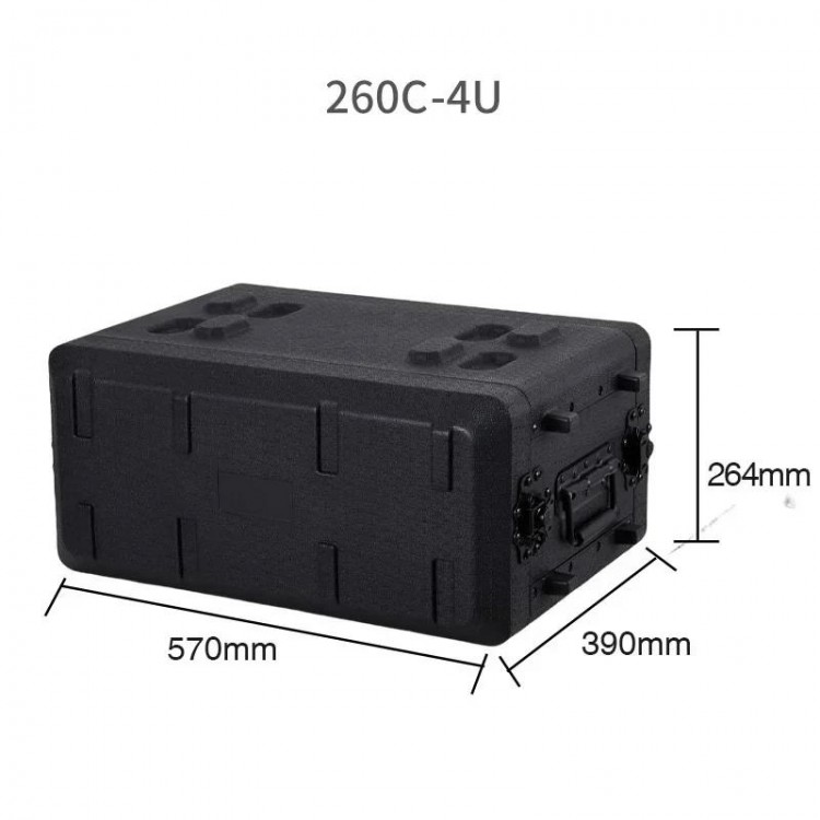 260C-4U Tool Cabinet Flight Case Stage Audio Amplifier Organizer Portable Toolbox Shockproof PE Plastic Microphone Receiver Box