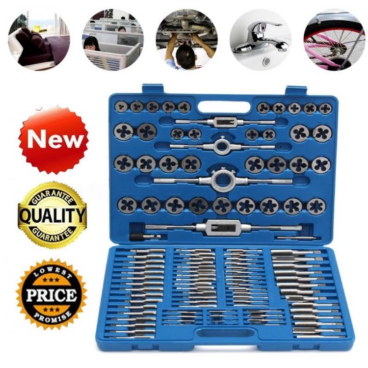 110pcs/set Tap Die SetScrew Thread Metric Taps Wrench Dies DIY Kit Wrench Screw Threading Hand Tools Alloy Metal