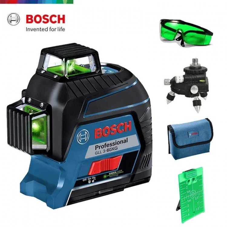 BOSCH GLL3-60XG 12 Lines Laser Level Green 3D Level Self-leveling 360 Horizontal & Vertical Cross Super Powerful Measuring Tool