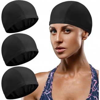 Pack of 3 Elastic Swimming Caps, Comfortable Fabric Swimming Caps