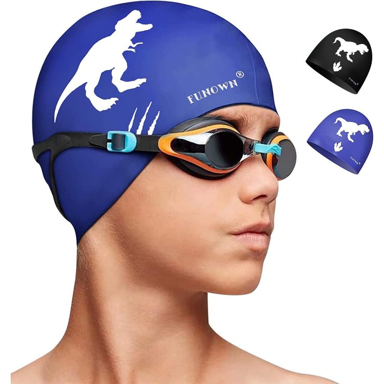 Silicone Swimming Cap for Boys Girls Kids 3D Soft Stretchy Durable