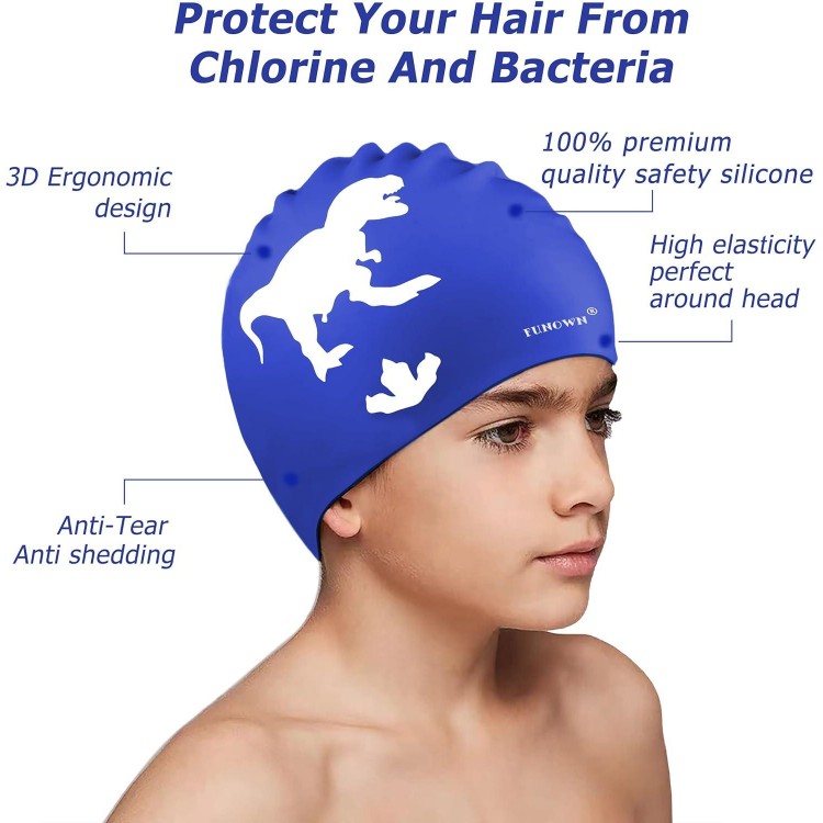 Silicone Swimming Cap for Boys Girls Kids 3D Soft Stretchy Durable