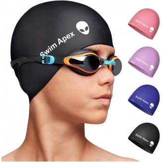 Pack of 2 for Long Hair Women Waterproof Bathing Pool Swimming Cap Cover Ears