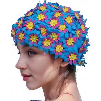 Ladies Retro Floral Swim Cap