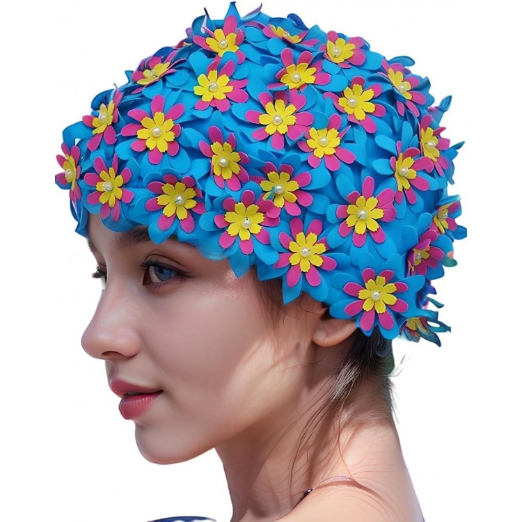 Ladies Retro Floral Swim Cap