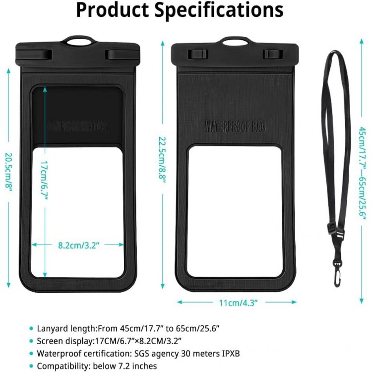 Pack of 2 Waterproof Mobile Phone Case 7.2 Inch Waterproof Mobile Phone Case