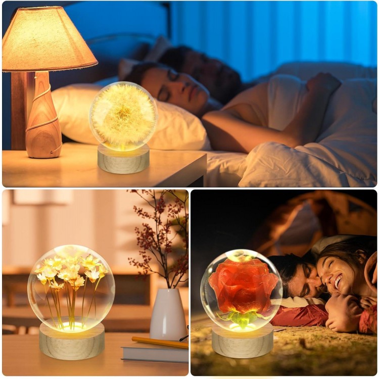 Flower Crystal Ball Night Light, 7 cm Glass Ball Night