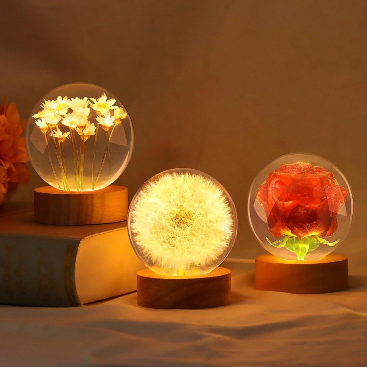 Flower Crystal Ball Night Light, 7 cm Glass Ball Night