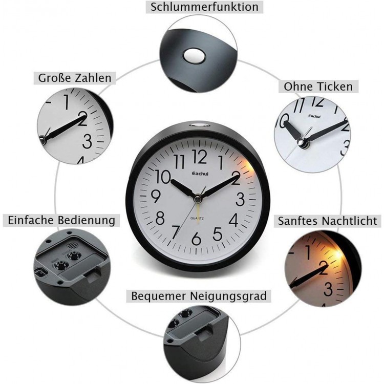 Black Analogue Quartz Alarm Clock with Night Light