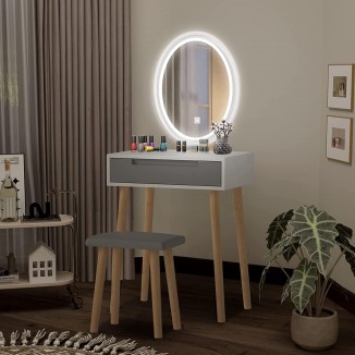 Dressing Table with Lighting and Mirror, with 3 Colours LED Lighting