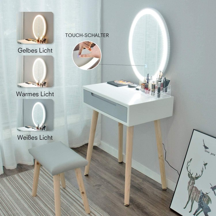 Dressing Table with Lighting and Mirror, with 3 Colours LED Lighting