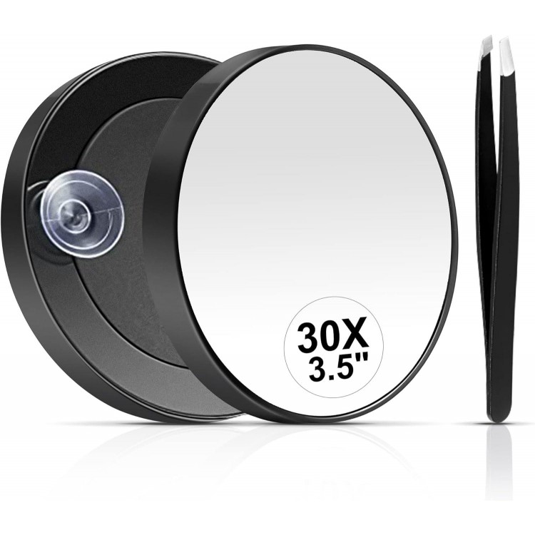 30X Magnifying Mirror, Small Magnifying Mirror with Suction Cup and Tweezers