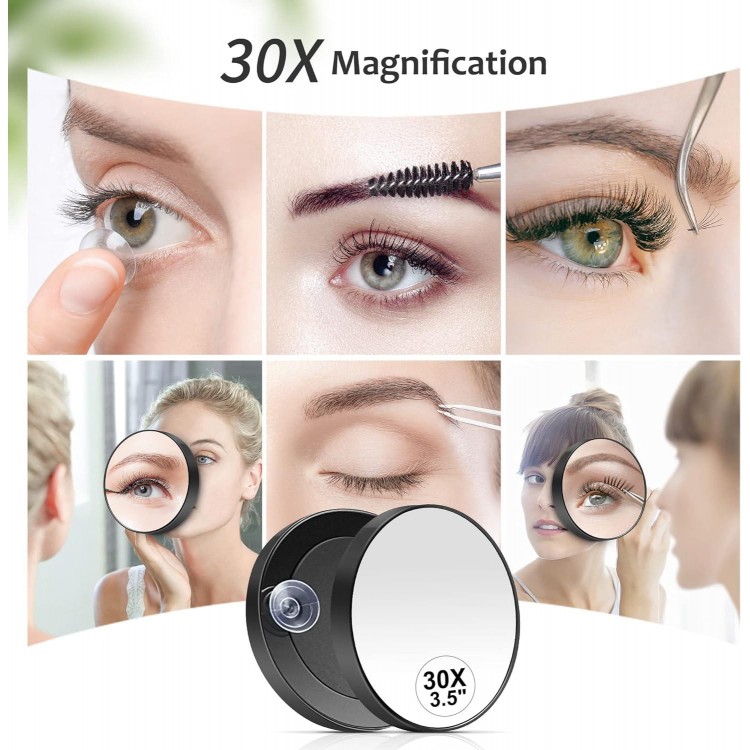 30X Magnifying Mirror, Small Magnifying Mirror with Suction Cup and Tweezers