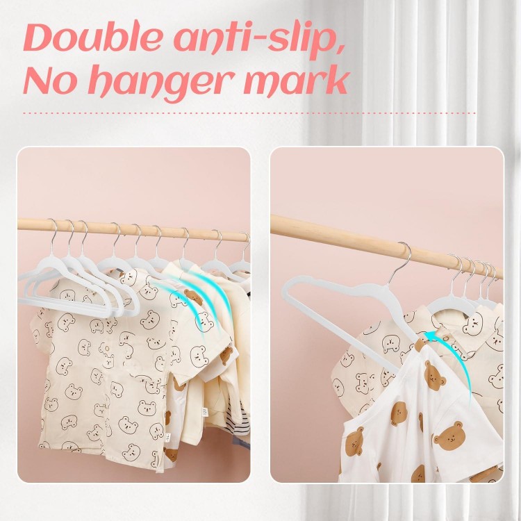 Children's Velvet Hangers, 35 cm, Pack of 32, Hangers with Notched Design, Ultra Thin and Space-Saving