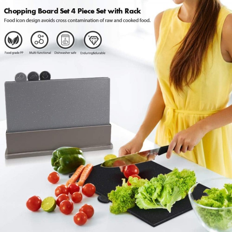 Chopping Board Set, 4 Colour Coded Chopping Boards with Storage Box