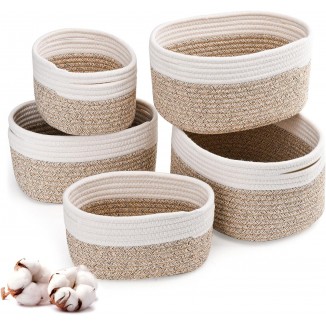 Cotton Rope Woven Storage Basket, Set of 5 Baskets, Storage Baskets, Changing Table Organiser