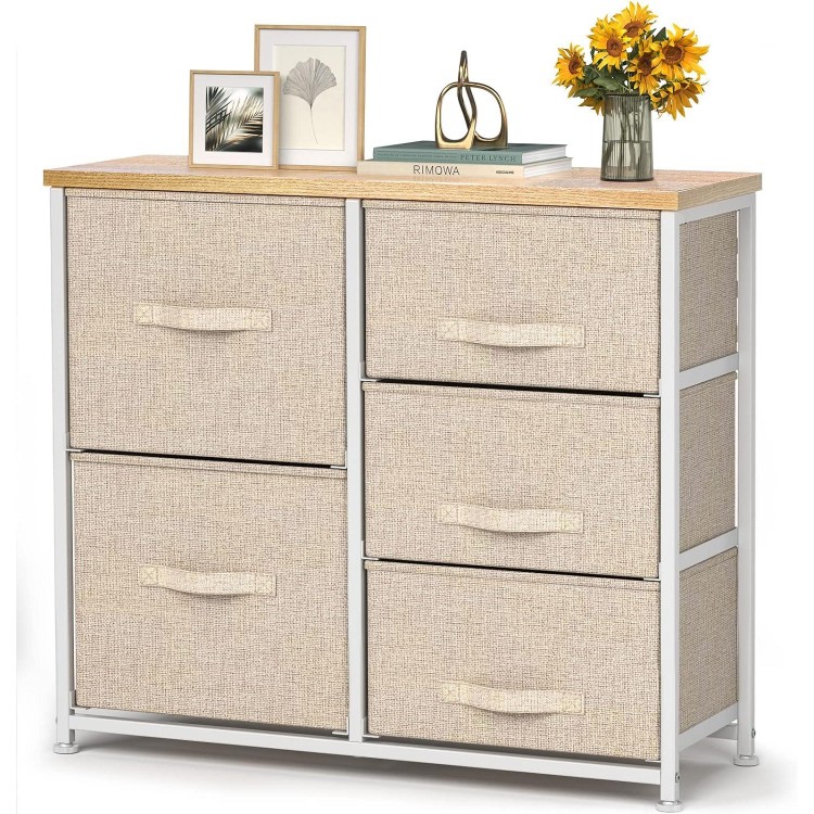 Chest of Drawers with 5 Fabric Drawers, Practical Storage Chest Cupboard