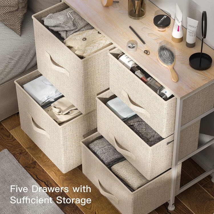 Chest of Drawers with 5 Fabric Drawers, Practical Storage Chest Cupboard