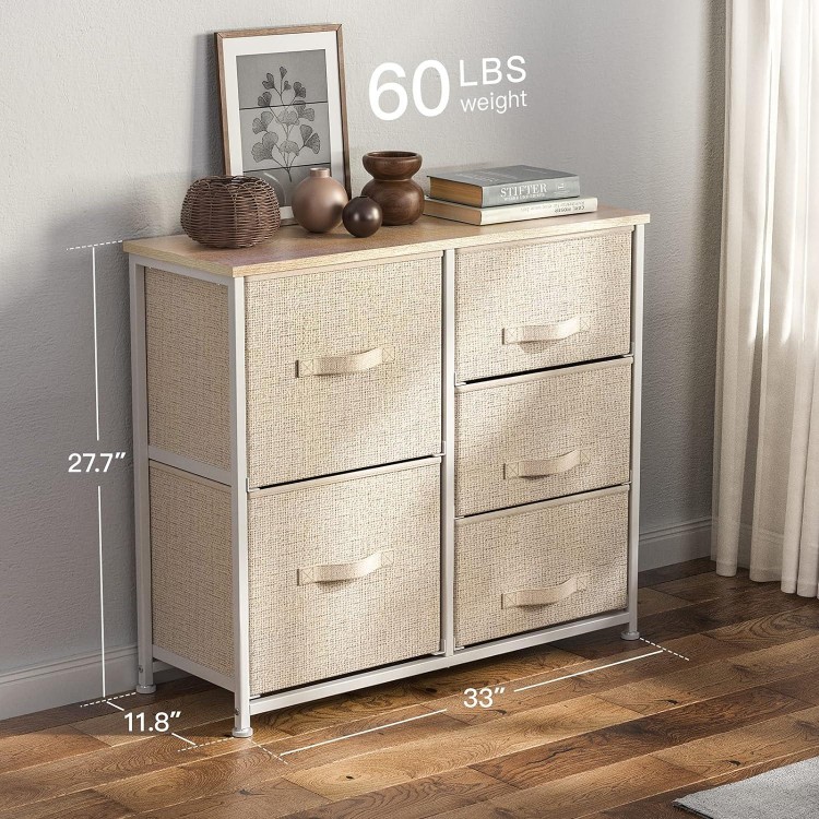 Chest of Drawers with 5 Fabric Drawers, Practical Storage Chest Cupboard