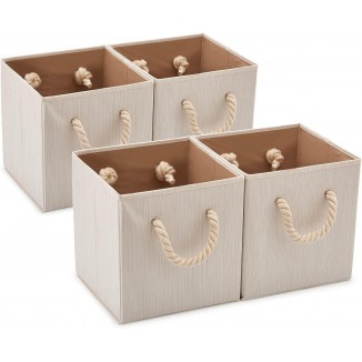 4pcs Cotton Folding Storage Box Storage Basket with Strong Handles 26.7 x 26.7 x 28 cm