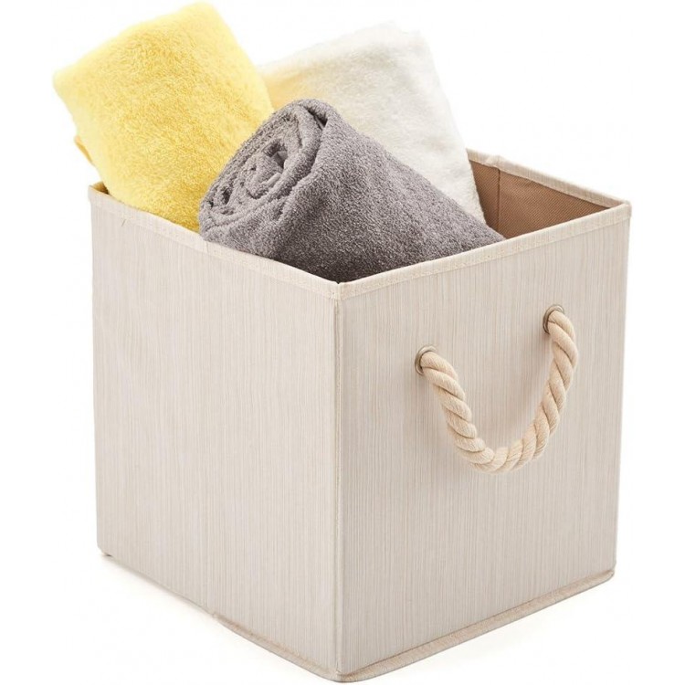 4pcs Cotton Folding Storage Box Storage Basket with Strong Handles 26.7 x 26.7 x 28 cm