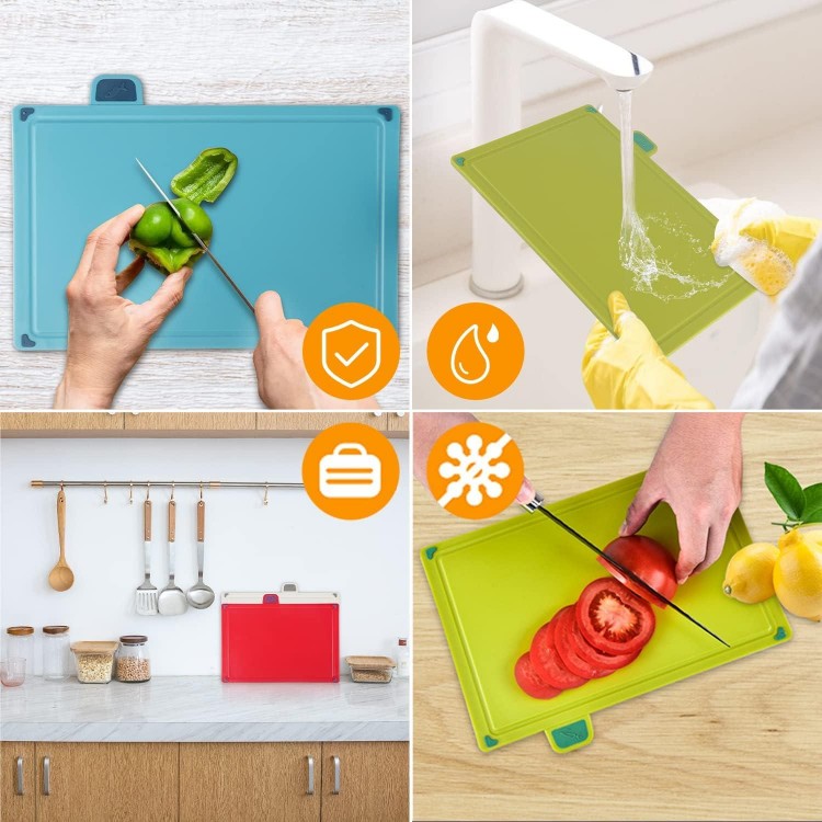 4-Piece Plastic Chopping Boards, Colours, Multicoloured, Kitchen Cutting Board