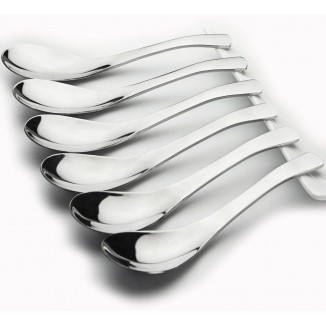 Pack of 6 Soup Spoons, Stainless Steel Spoons, 15 cm, Silver, Table, Dinner