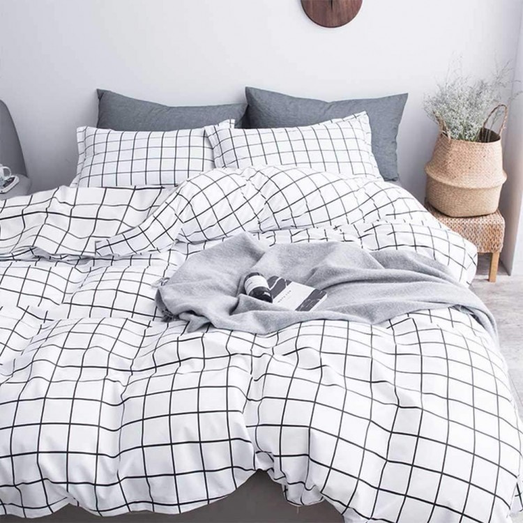 2-Piece Checked Bed Linen,Microfibre Duvet Cover
